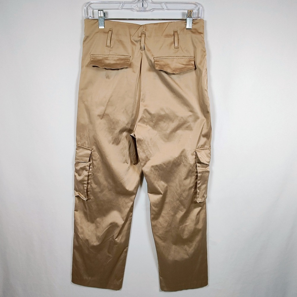 Zara Women's Champagne Gold Satin Cargo Pants Wide Leg High Waist Utility M - Picture 13 of 15